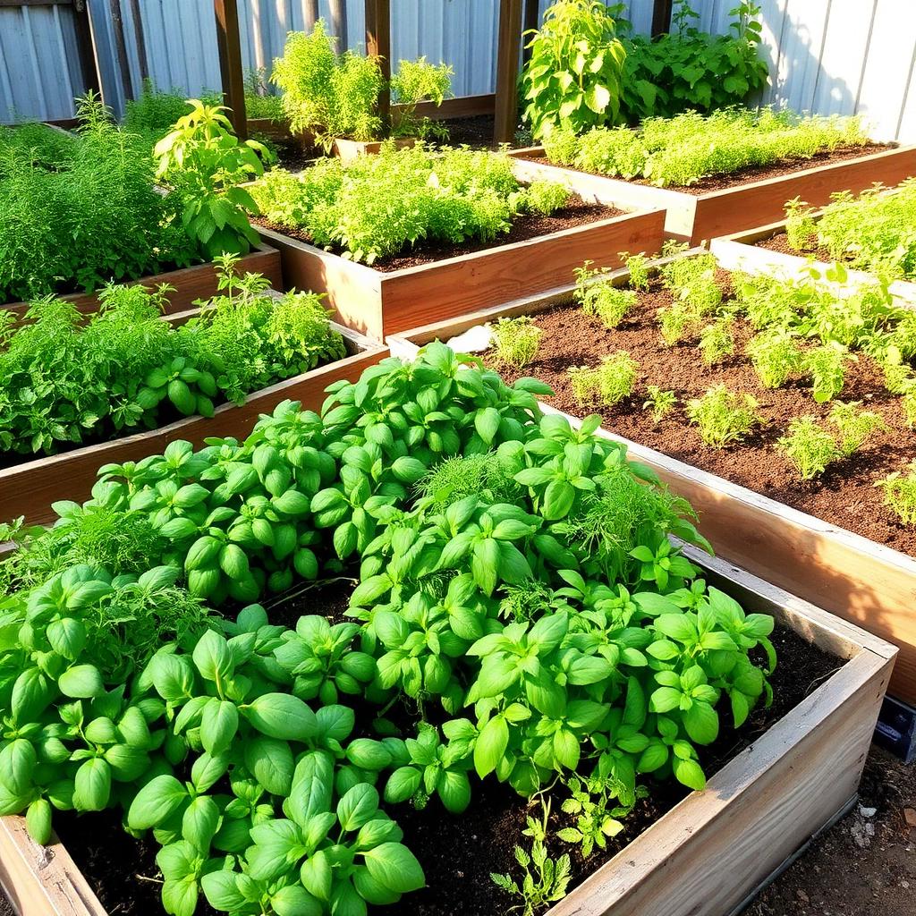 Kitchen garden with fresh herbs and vegetables